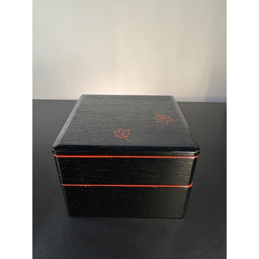 Japanese Jubako Two Tier Lacquer Stacking Box Red Maple Leaf Divider Bento